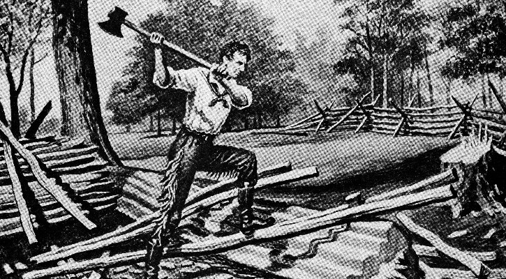 Abraham Lincoln wields an axe