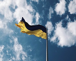 Ukraine flag blue sky