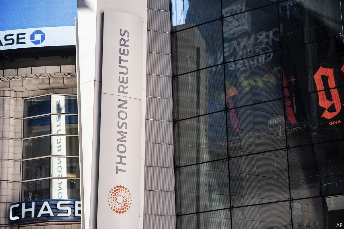 Le logo de Thomson Reuters au Si&egrave;ge de New York