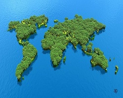 Illustration of world with trees.