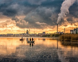 Scene with factories producing pollution