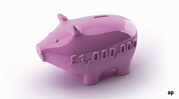 piggy bank with one million pounds