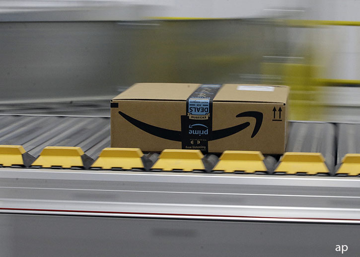 Amazon parcel on a conveyor belt