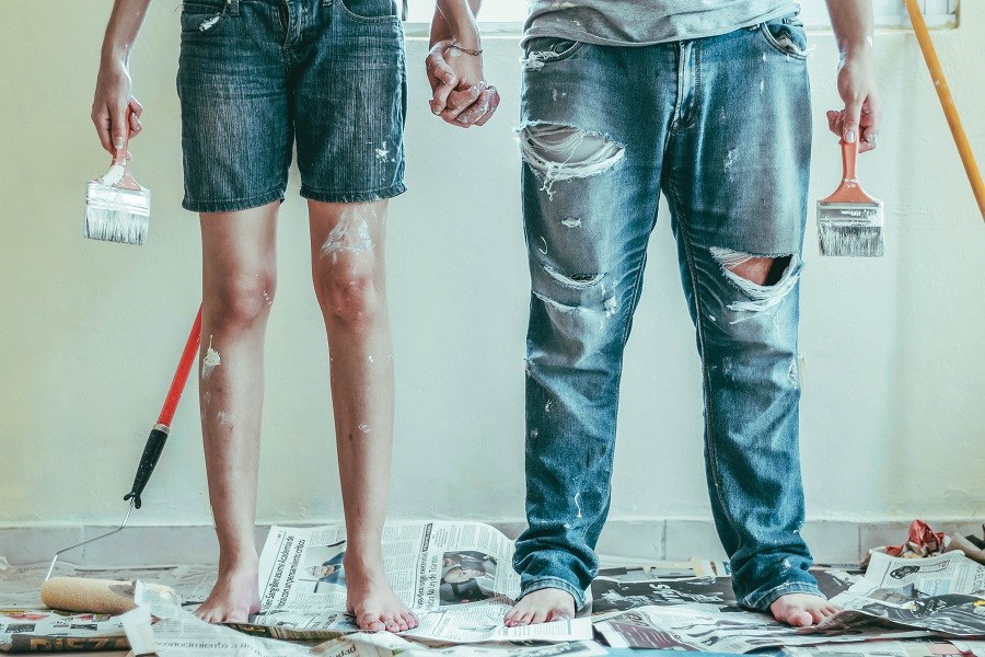 Paint splattered couple