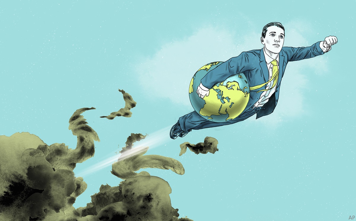 Businessman superhero saving the planet