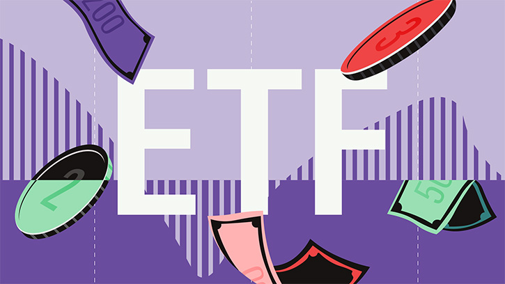 purple illustration picture with the word ETF