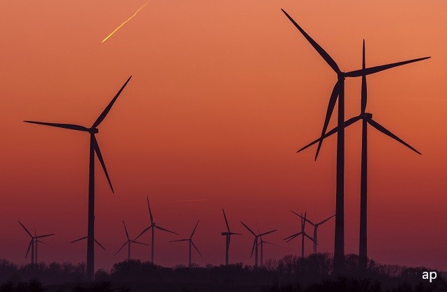Wind farms at dusk