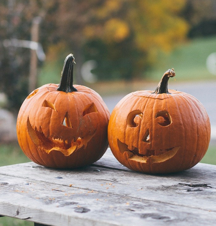 Two Carved Pumpkins for Halloween