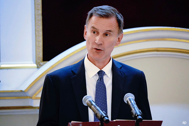 Jeremy Hunt on podium Delivering Mansion House Speech