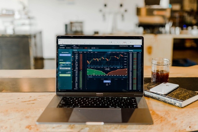 Laptop screen with online stock brokerage account