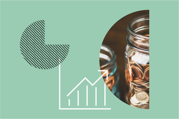 Illustration of jar with pennies and chart graphic