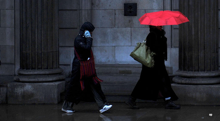 woman with red umbrella in London