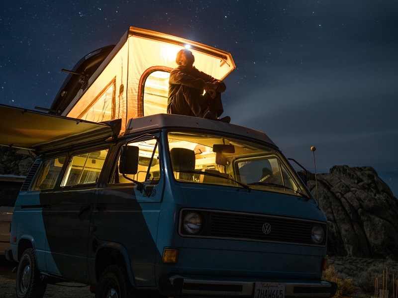 Nighttime camper van