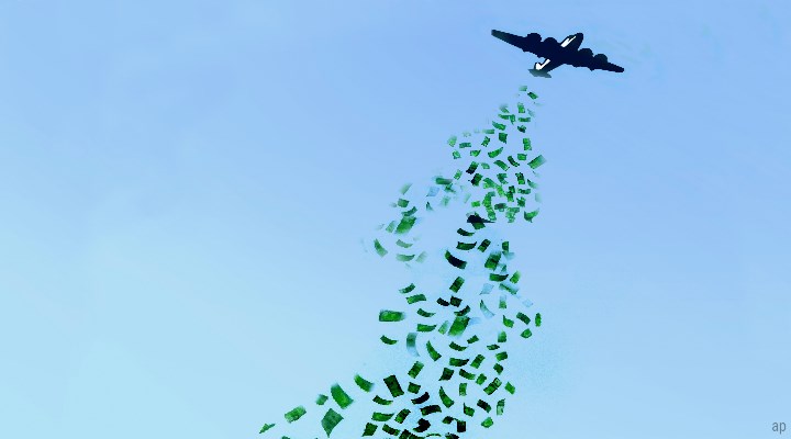 Money falling from a plane