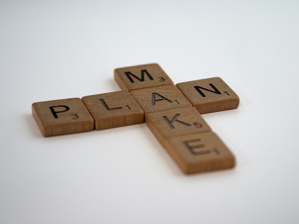 Scrabble blocks saying plan and make 2