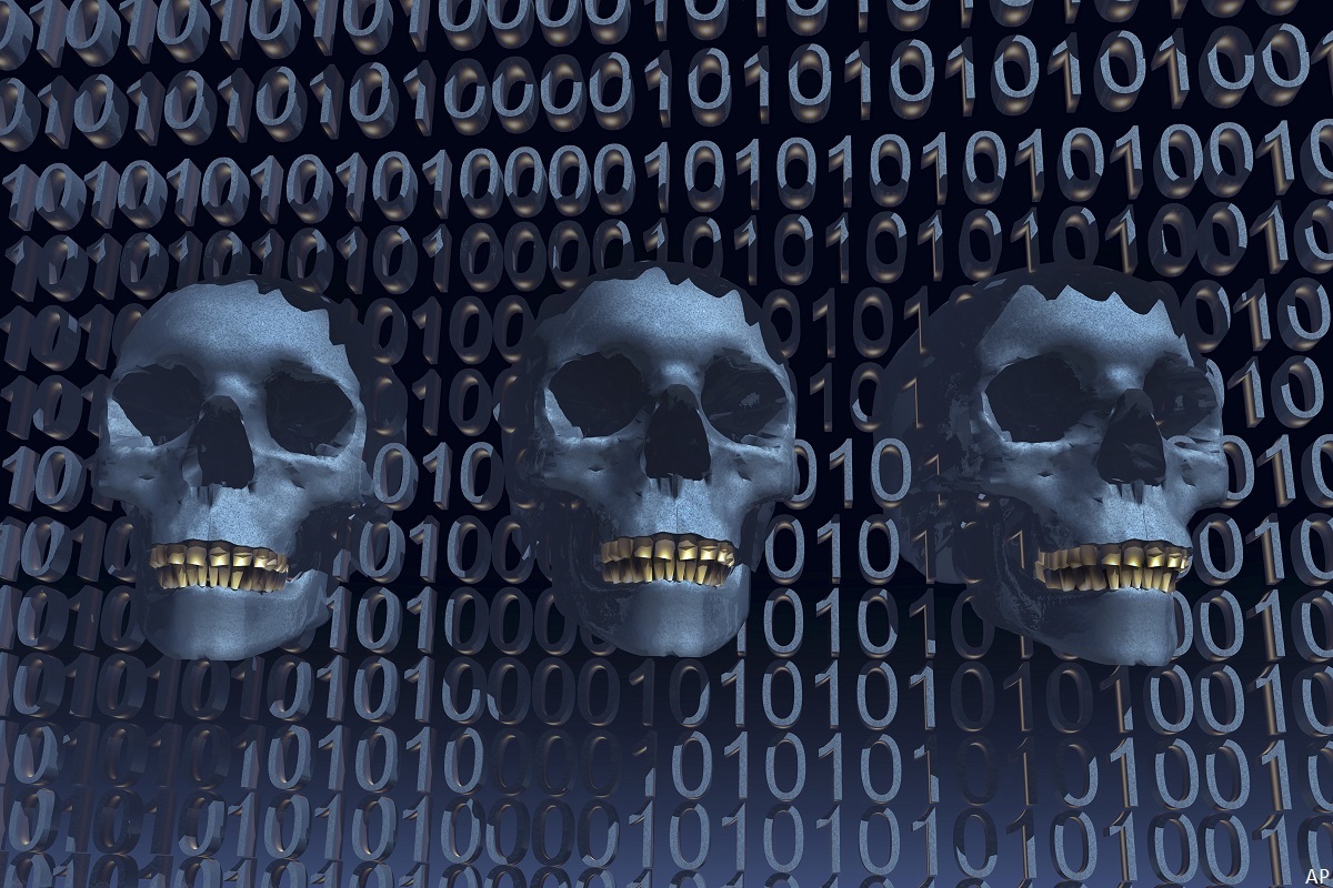 Skulls on binary code