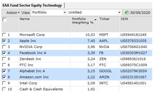 Technology Fund Top 10 Holdings 202010