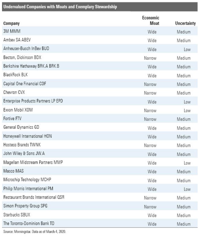 List of undervalued companies with moats and exemplary stewardship