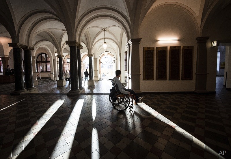 Wheelchair dark hallway