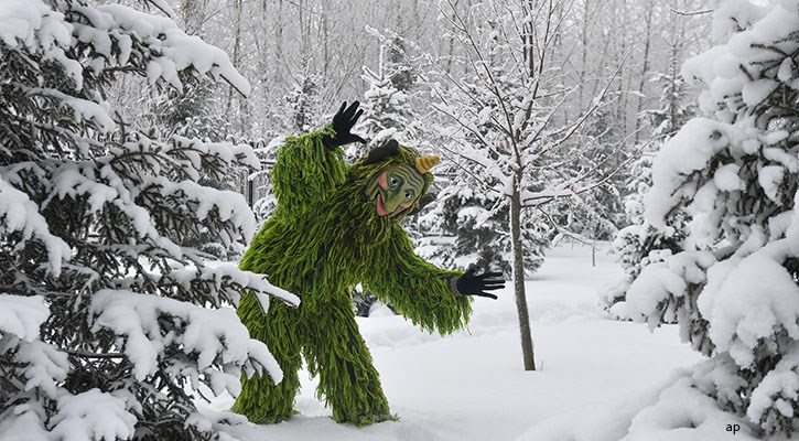 green goblin in a snowy forest