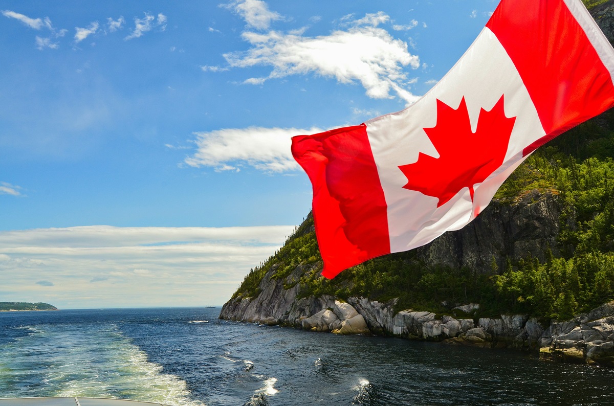 Canadian flag on back of boat