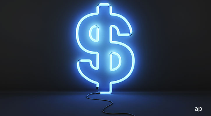 US dollar sign in neon