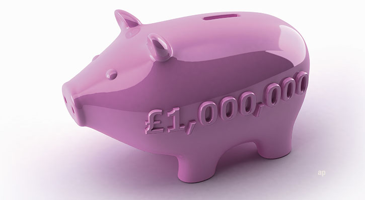 Piggy bank with one million pounds