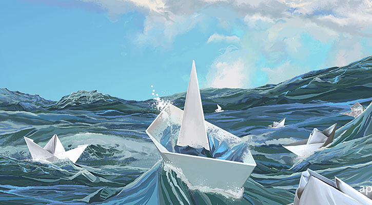 paper boats on the ocean