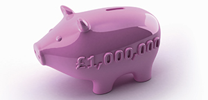 Piggy bank with a million pounds
