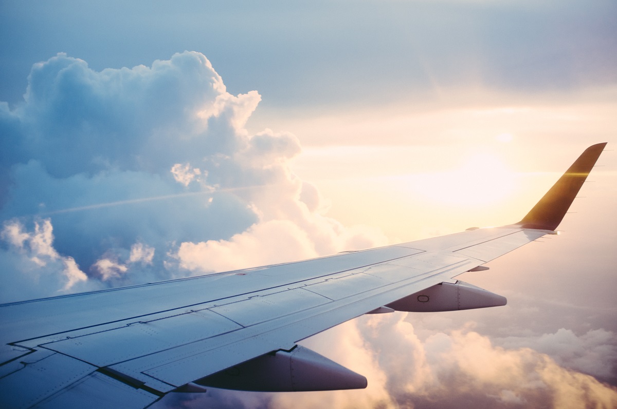 Airplane wing mid-flight